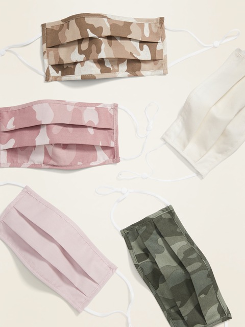 Variety 5-Pack of Triple-Layer Cloth Pleated Face Masks for Adults (with Ear Adjusters) - Multi