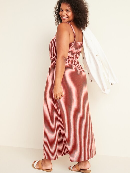 View large product image 2 of 3. Waist-Defined Striped Jersey Plus-Size Cami Maxi Dress