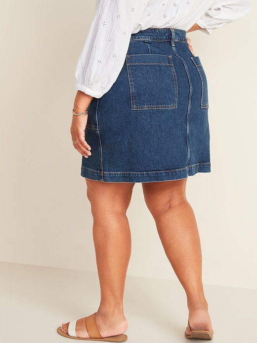 View large product image 2 of 3. High-Waisted Secret-Slim Pockets Utility Plus-Size Jean Skirt