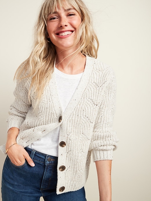 View large product image 1 of 2. Pointelle-Knit Button-Front Cardigan Sweater for Women