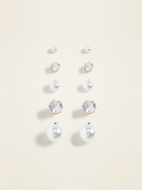 Gold-Toned Stud Earrings 5-Pack For Women - Yellow