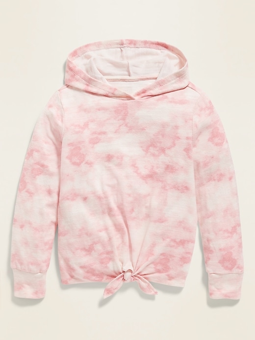 View large product image 1 of 2. Plush-Knit Tie-Front Pullover Hoodie for Girls