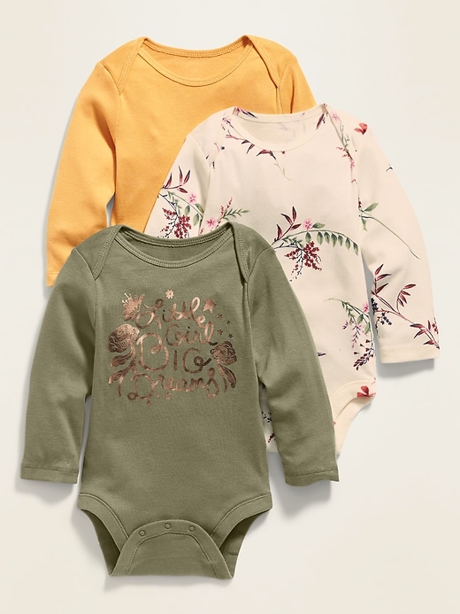 View large product image 1 of 2. Unisex 3-Pack Long-Sleeve Jersey Bodysuits for Baby