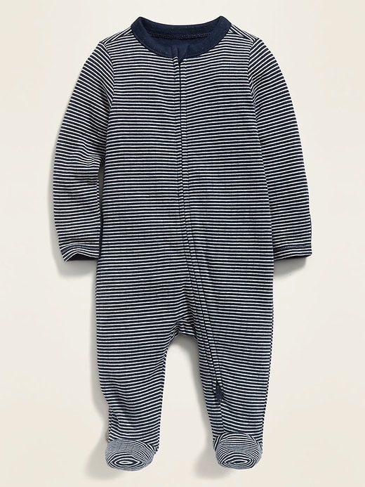 View large product image 1 of 2. Unisex Striped Double-Layer Sleep & Play One-Piece for Baby