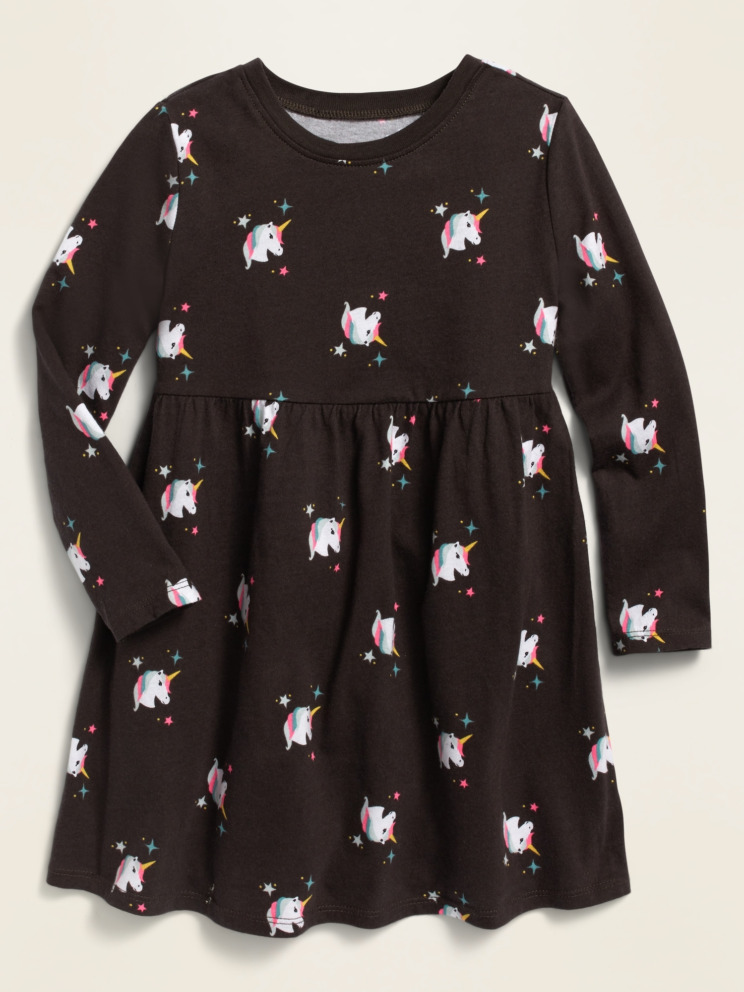 Printed Jersey Fit Flare Long Sleeve Dress for Toddler Girls Old Navy