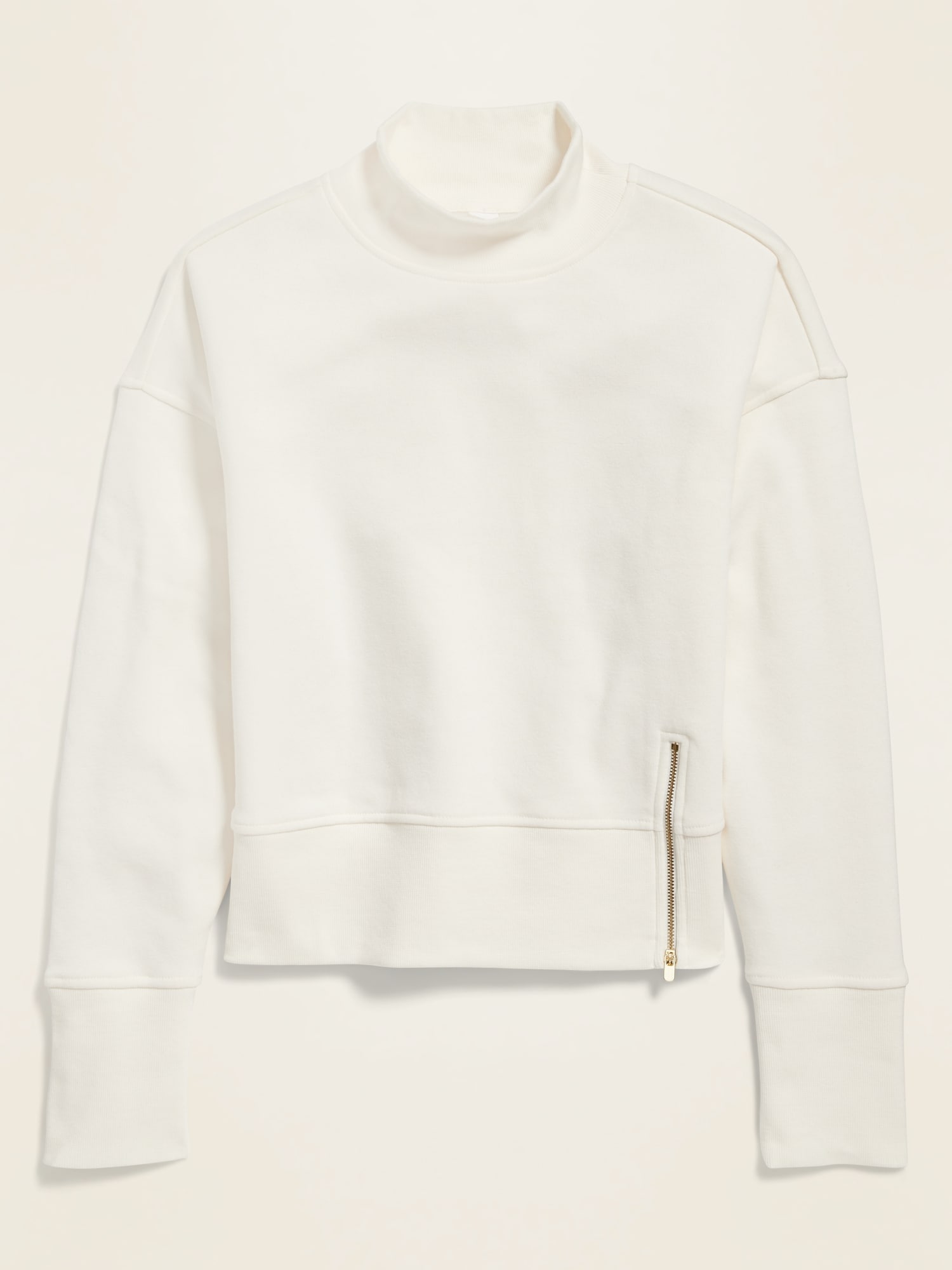 Loose Mock-Neck Side-Zip Sweatshirt for Women