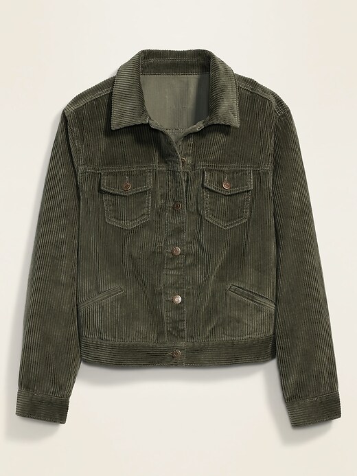 View large product image 1 of 1. Cropped Corduroy Trucker Plus-Size Jacket