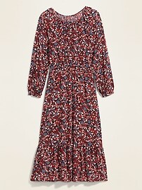 View large product image 3 of 3. Floral-Print Waist-Defined Midi Dress for Women