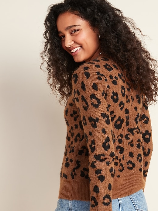 View large product image 2 of 3. Cozy Leopard-Print Crew-Neck Sweater for Women