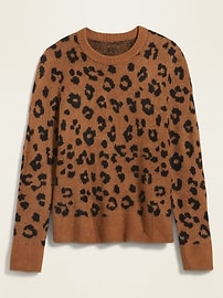 View large product image 3 of 3. Cozy Leopard-Print Crew-Neck Sweater for Women