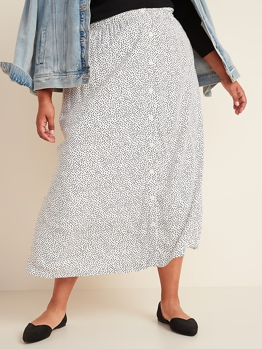 View large product image 1 of 2. Soft-Woven Button-Front Plus-Size Midi Skirt