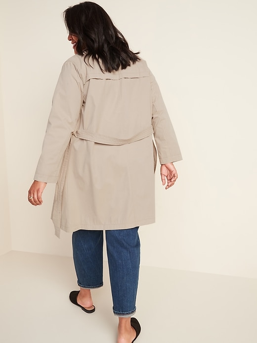 View large product image 2 of 3. Water-Resistant Tie-Belt Plus-Size Trench Coat