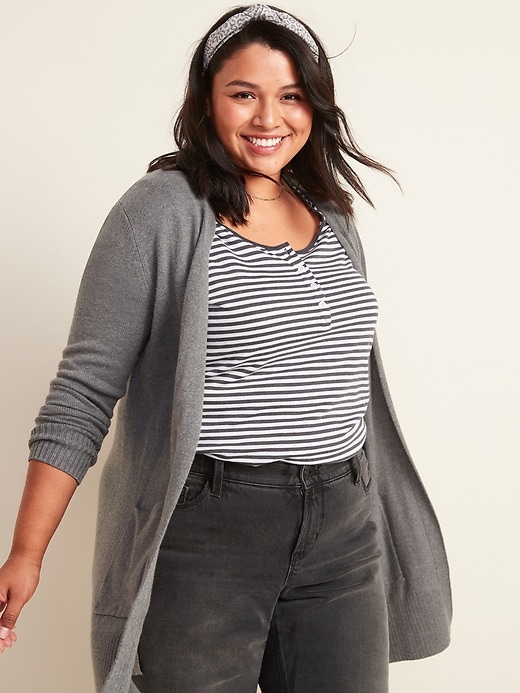 View large product image 1 of 2. Long-Line Plus-Size Open-Front Sweater