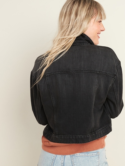 View large product image 2 of 3. Cropped Black Jean Jacket for Women