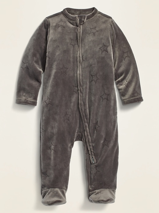 View large product image 1 of 1. Unisex Star-Print Velour Footed One-Piece for Baby