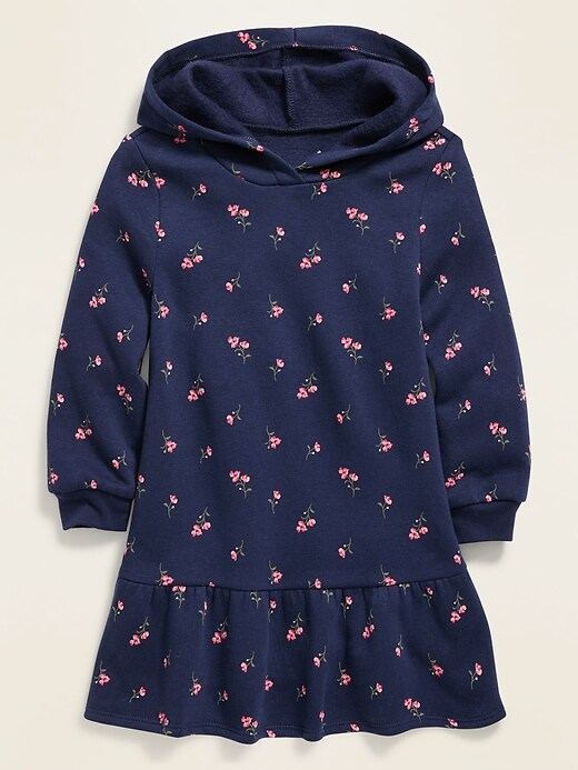 View large product image 1 of 1. Hooded Patterned Sweatshirt Dress for Toddler Girls