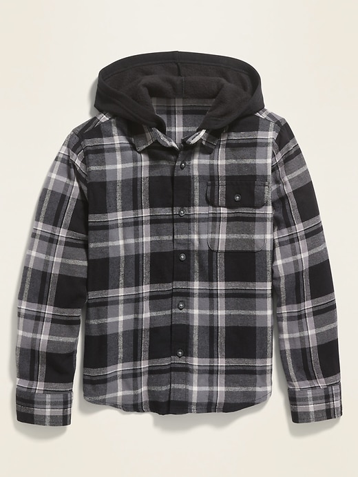 View large product image 1 of 2. Patterned Built-In Flex Hooded Flannel Shirt for Boys