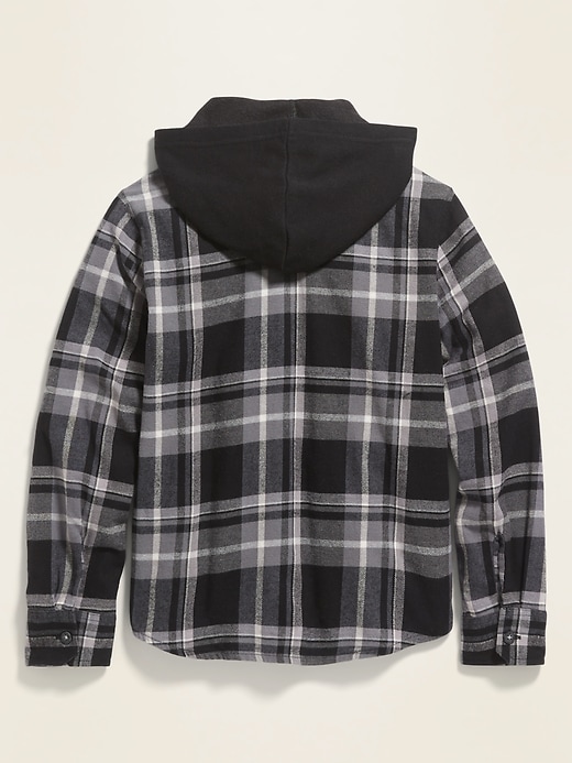 View large product image 2 of 2. Patterned Built-In Flex Hooded Flannel Shirt for Boys