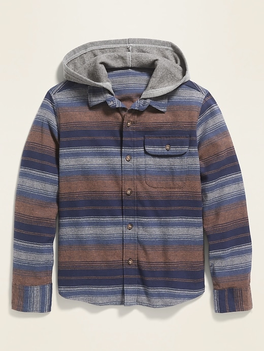 View large product image 1 of 1. Patterned Built-In Flex Hooded Flannel Shirt for Boys