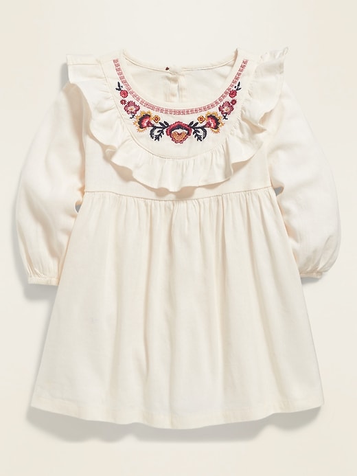 View large product image 1 of 2. Embroidered Ruffle-Trim Dress for Baby