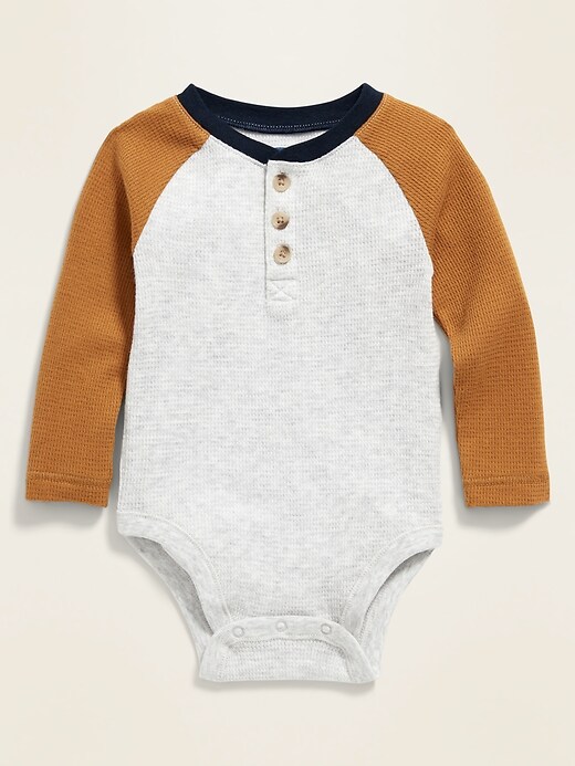 View large product image 1 of 1. Unisex Thermal Henley Bodysuit for Baby