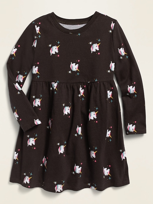 View large product image 1 of 2. Printed Jersey Fit & Flare Long-Sleeve Dress for Toddler Girls