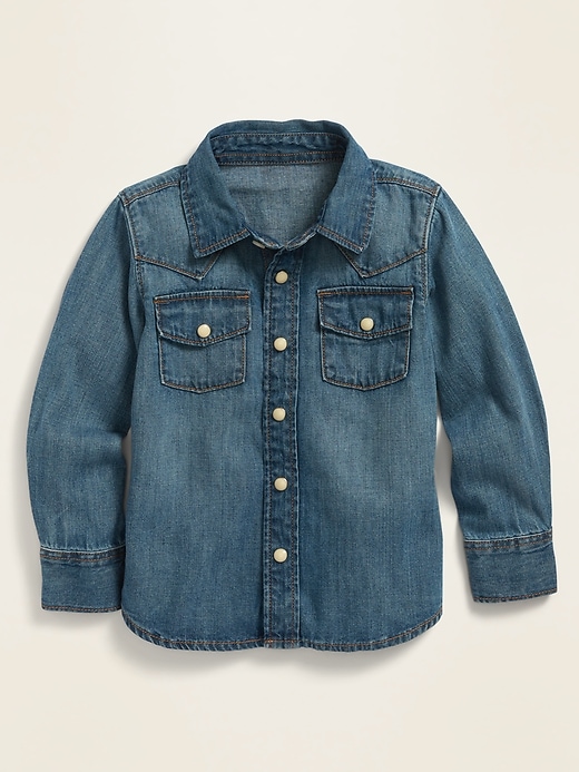 View large product image 1 of 1. Long-Sleeve Western Jean Shirt for Toddler Boys