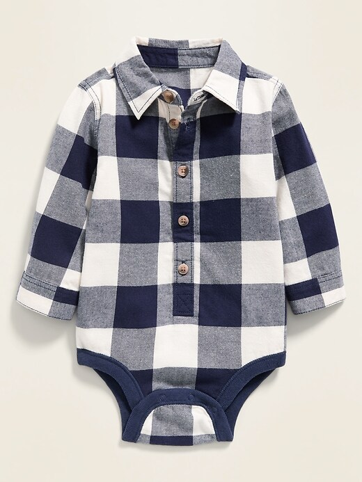 View large product image 1 of 2. Unisex Long-Sleeve Button-Front Bodysuit for Baby
