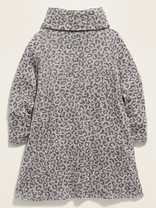 Voir une image plus grande du produit 2 de 3. Robe évasée en tricot duveteux à imprimé léopard pour toute-petite fille