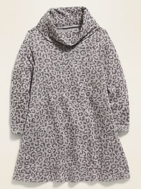 Voir une image plus grande du produit 3 de 3. Robe évasée en tricot duveteux à imprimé léopard pour toute-petite fille