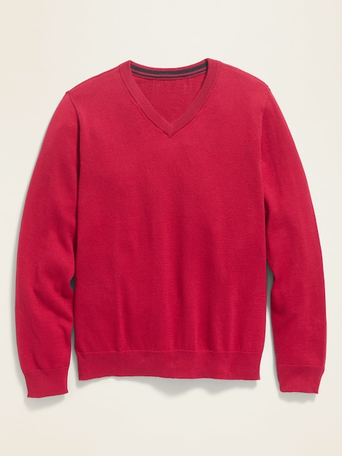 School Uniform Solid V-Neck Sweater for Boys - Red