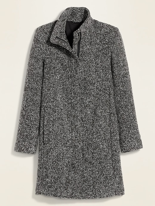 View large product image 1 of 3. Oversized Soft-Brushed Textured Funnel-Neck Coat for Women