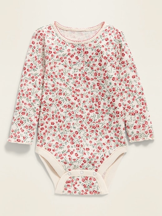 View large product image 1 of 1. Unisex Floral Thermal Henley Bodysuit for Baby