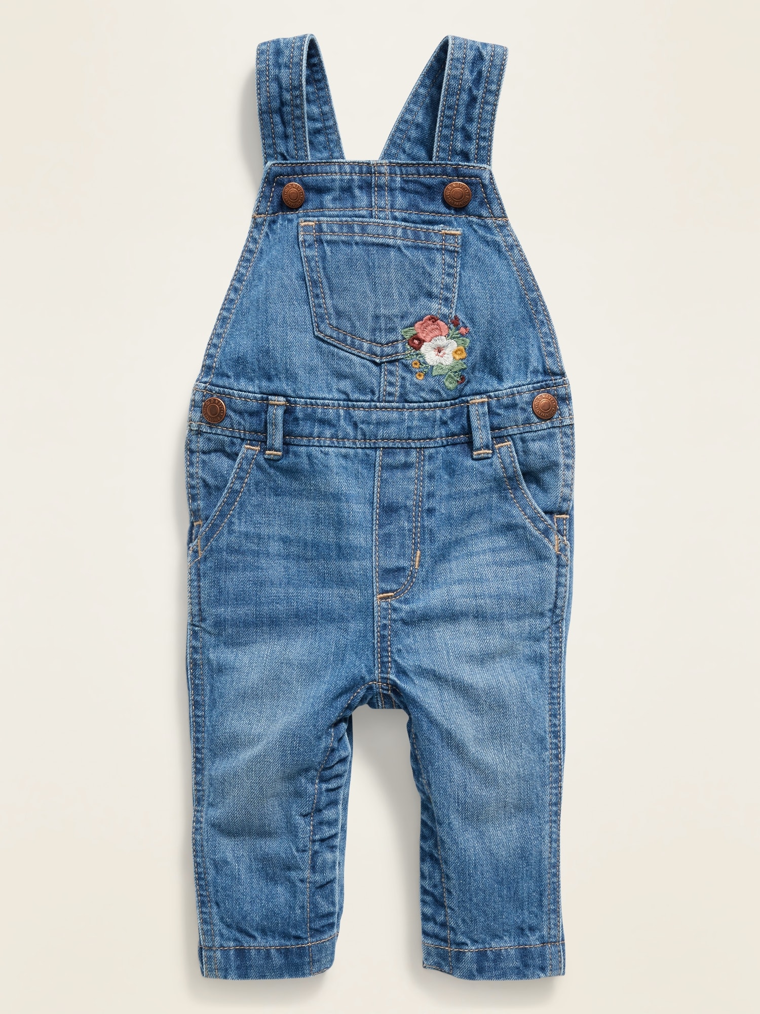 Floral-Embroidered Jean Overalls for Baby