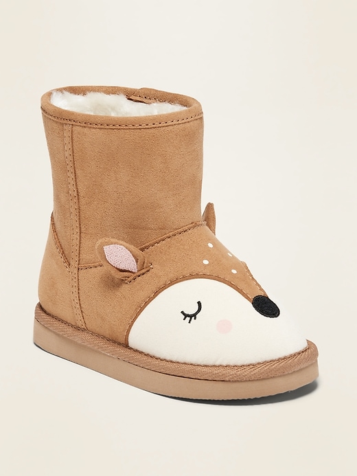 View large product image 1 of 4. Faux-Suede Deer-Critter Boots for Toddler Girls