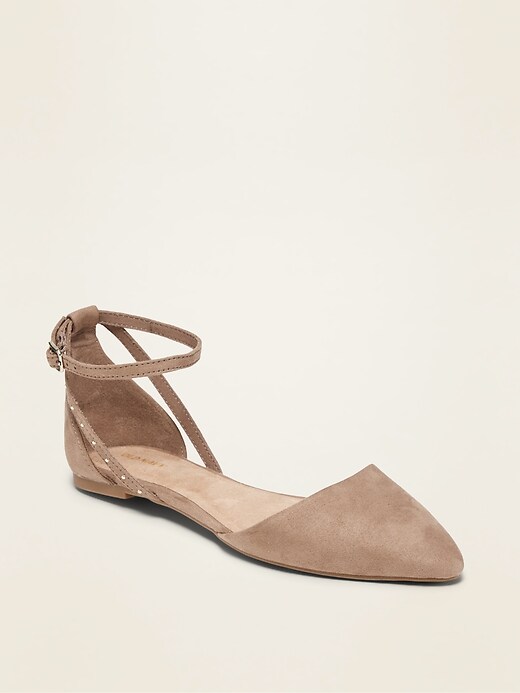 View large product image 1 of 1. Faux-Suede D'Orsay Ankle-Strap Flats