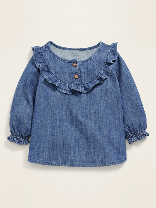 View large product image 1 of 2. Ruffle-Trim Chambray Top for Baby