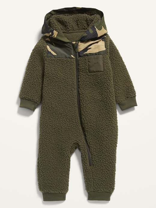 View large product image 1 of 1. Unisex Color-Blocked Sherpa One-Piece for Baby