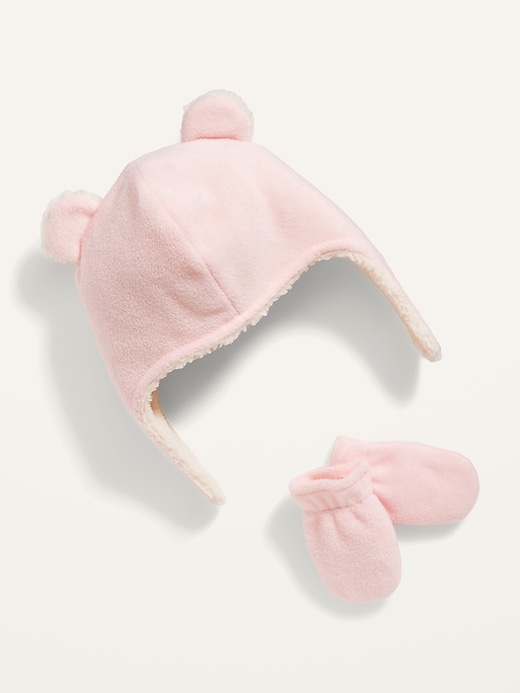 View large product image 2 of 2. Unisex Micro Fleece Critter Hat and Mittens Set for Baby