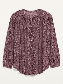View large product image 3 of 3. Oversized Printed Button-Front Blouse for Women