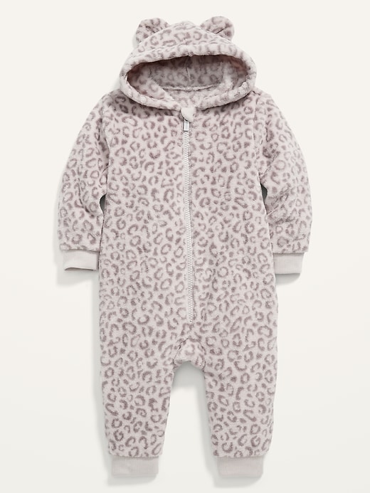 View large product image 1 of 2. Unisex Leopard-Print Critter Sherpa One-Piece for Baby