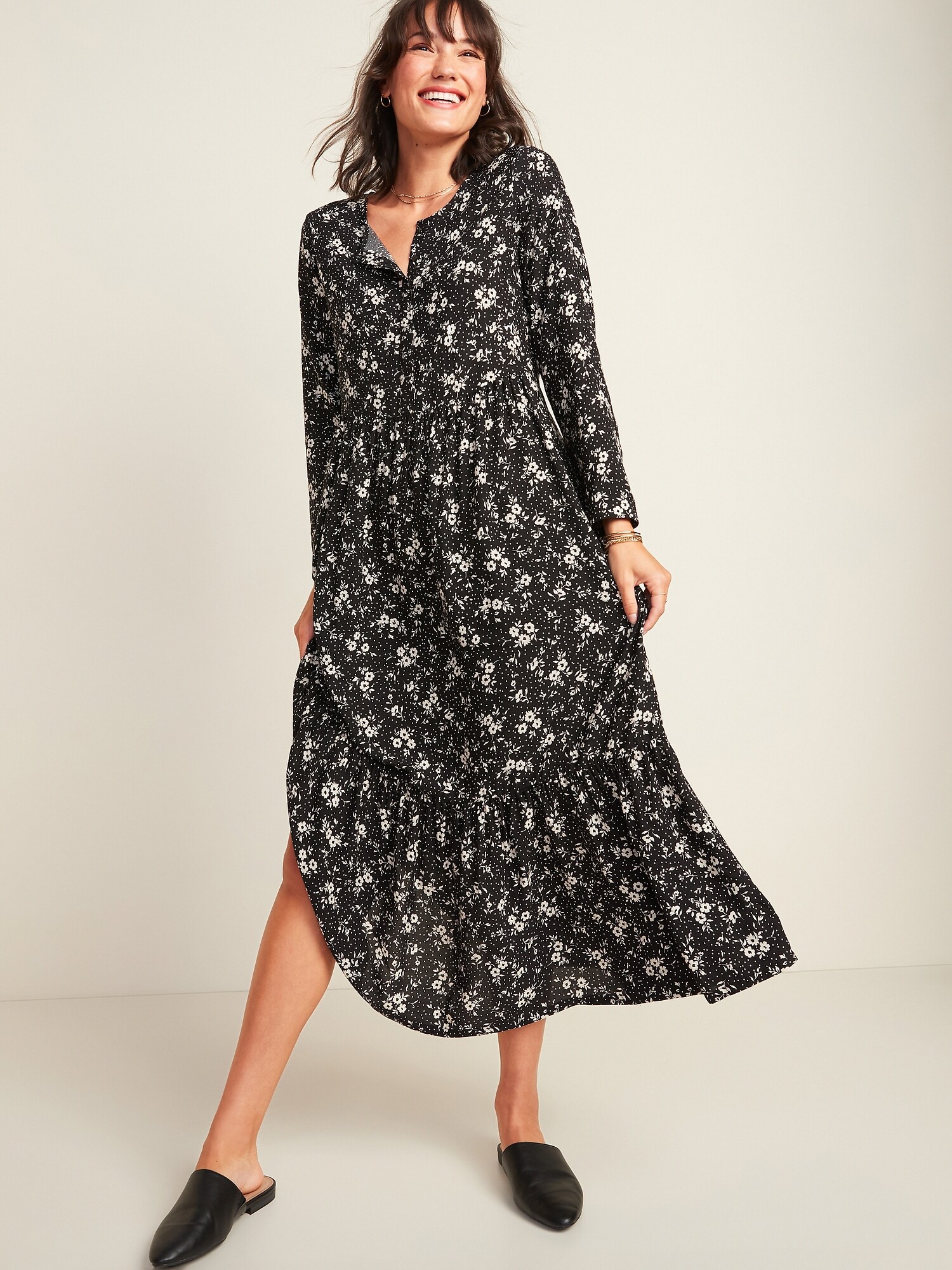 Floral-Print Maxi Tiered-Hem Swing Dress for Women