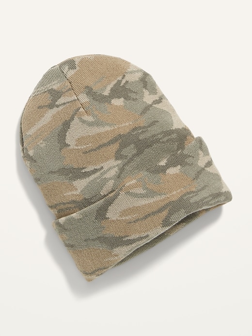 View large product image 2 of 2. Camo Rolled-Cuff Sweater-Knit Beanie