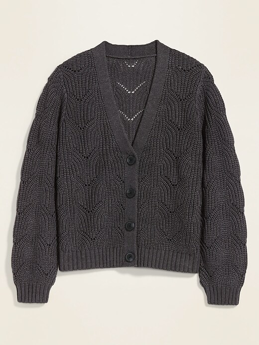 View large product image 2 of 2. Pointelle-Knit V-Neck Button-Front Cardigan Sweater for Women