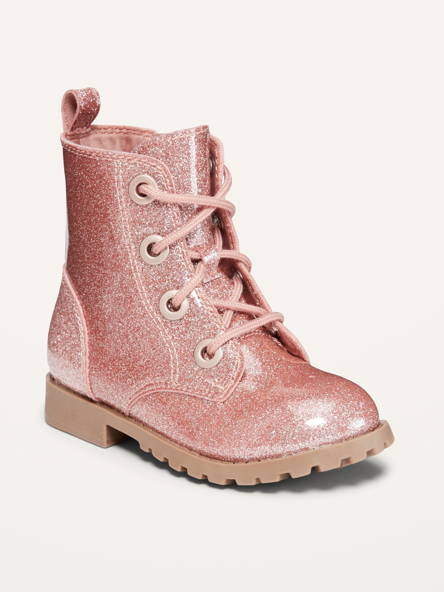 Pink Glitter Lace-Up Combat Boots for 