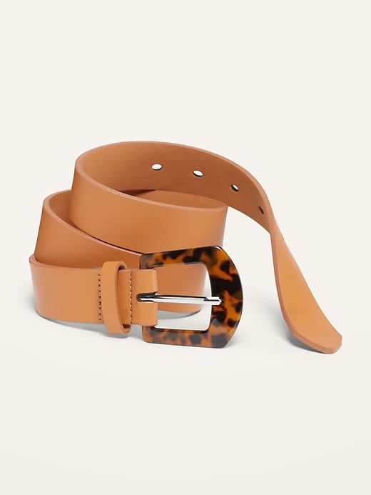 View large product image 1 of 1. Faux-Leather Tortoiseshell-Buckle Belt for Women (1.25-inch)