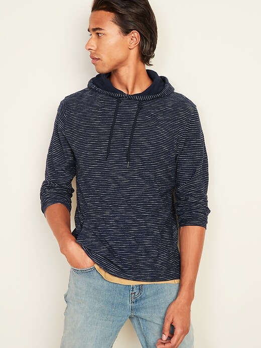 View large product image 1 of 3. Soft-Washed Striped Slub-Knit Pullover Tee Hoodie