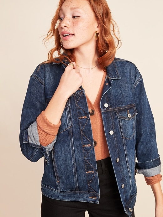 View large product image 1 of 3. Boyfriend Oversized Jean Jacket for Women