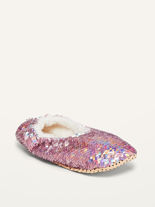 View large product image 1 of 4. Sherpa-Lined Sequin Slippers for Girls