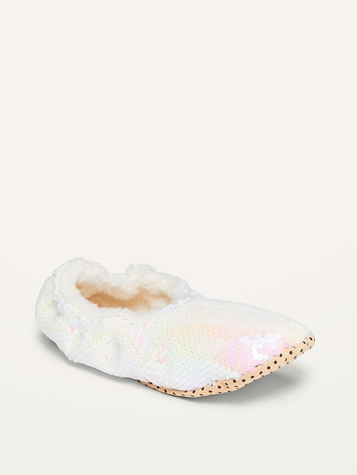 View large product image 1 of 2. Sherpa-Lined Sequin Slippers for Girls